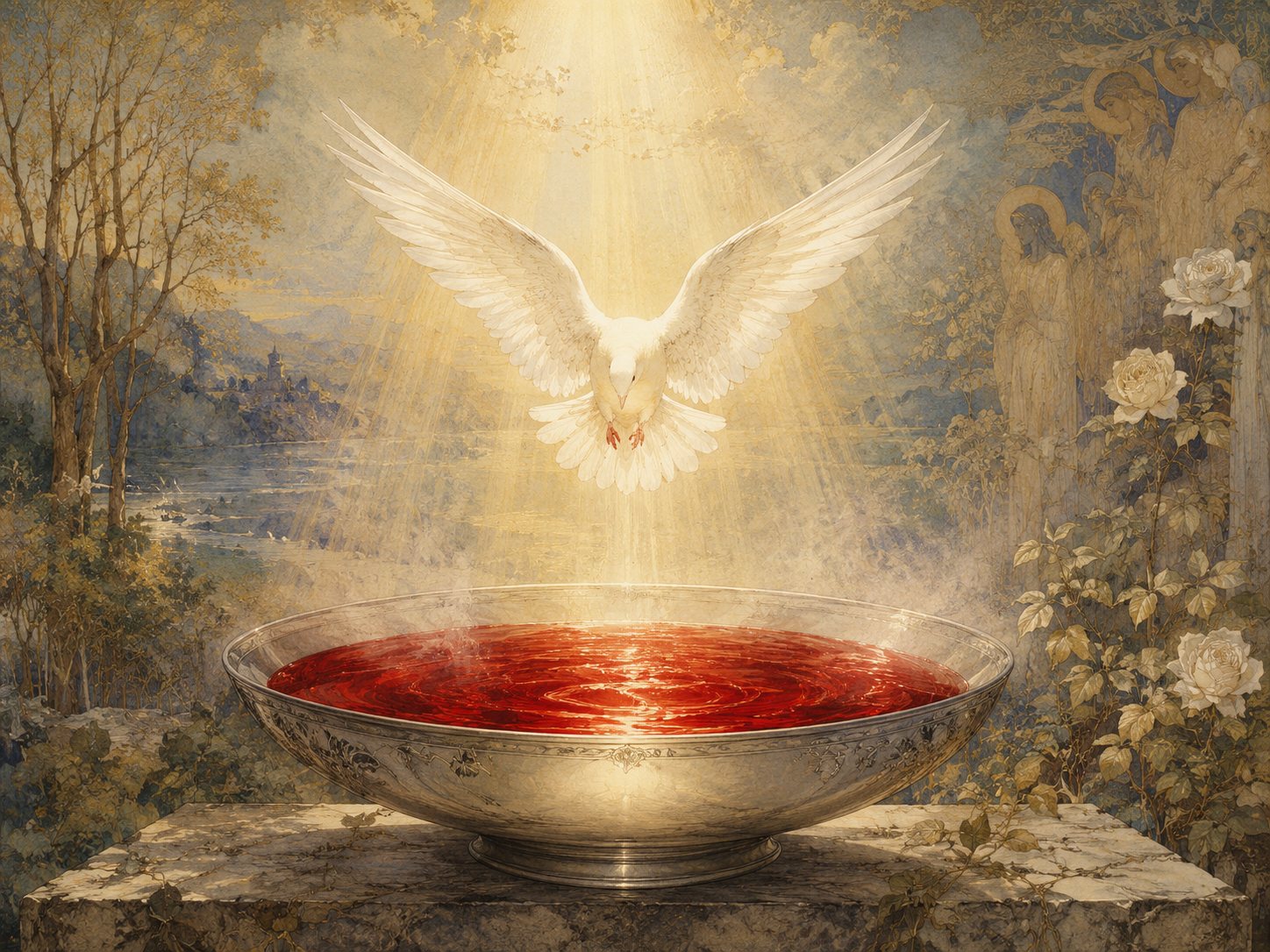 The dove above the Grail bowl